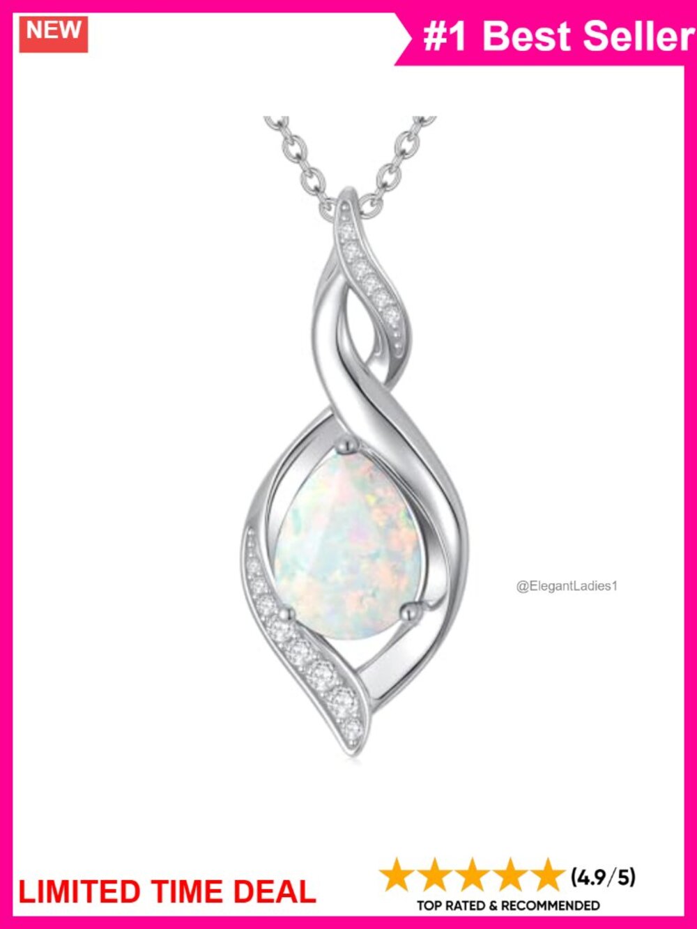 925 Sterling Silver Opal Birthstone Necklace Teardrop Infinity Pendant Jewelry